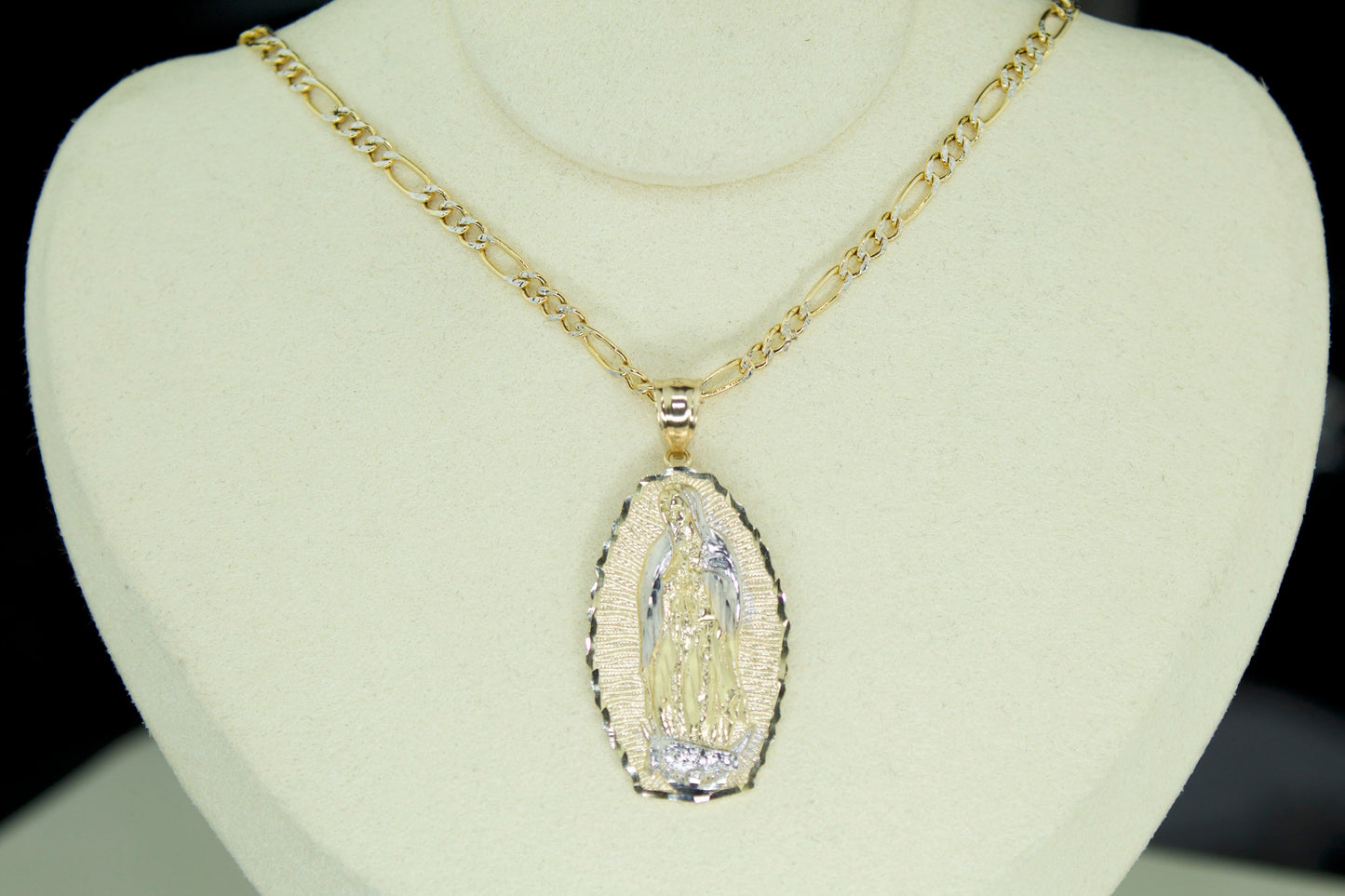 2 Tone Virgen De Guadalupe Pendant | 14K | Diamond Cut | Set Options Available