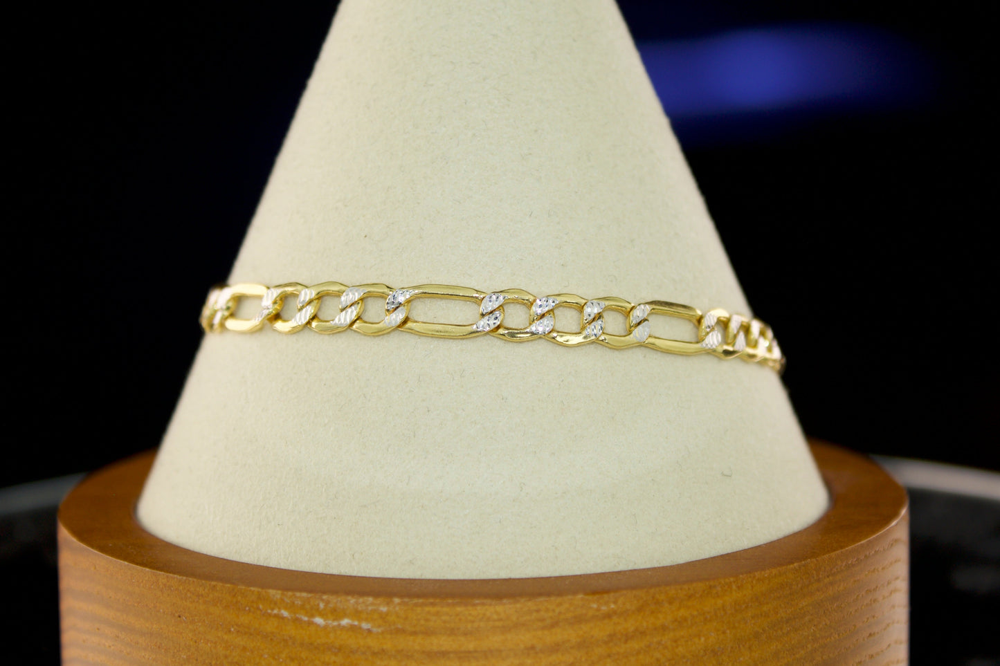 5mm Diamond Cut Figaro Bracelet | 14K Semi Hollow | Two Tone