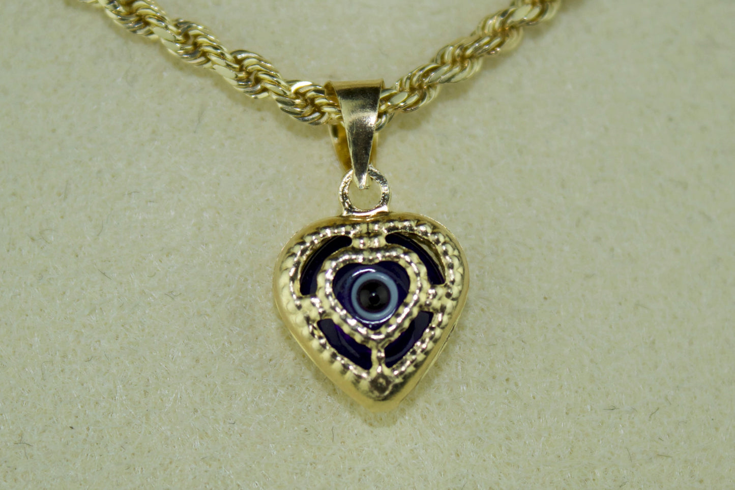 14K Heart-Shaped Evil Eye Pendant