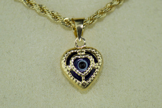 14K Heart-Shaped Evil Eye Pendant