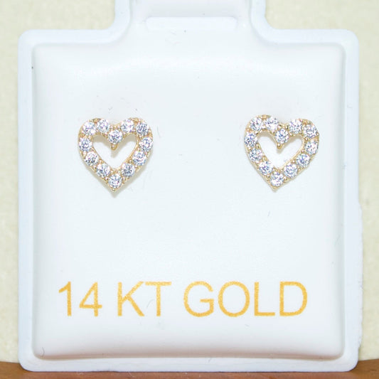 Heart CZ Stud Earrings | 14K