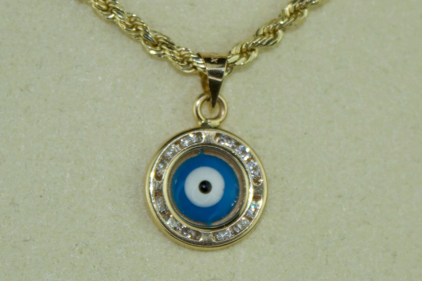 14K Round Evil Eye Pendant with Sparkle Accents