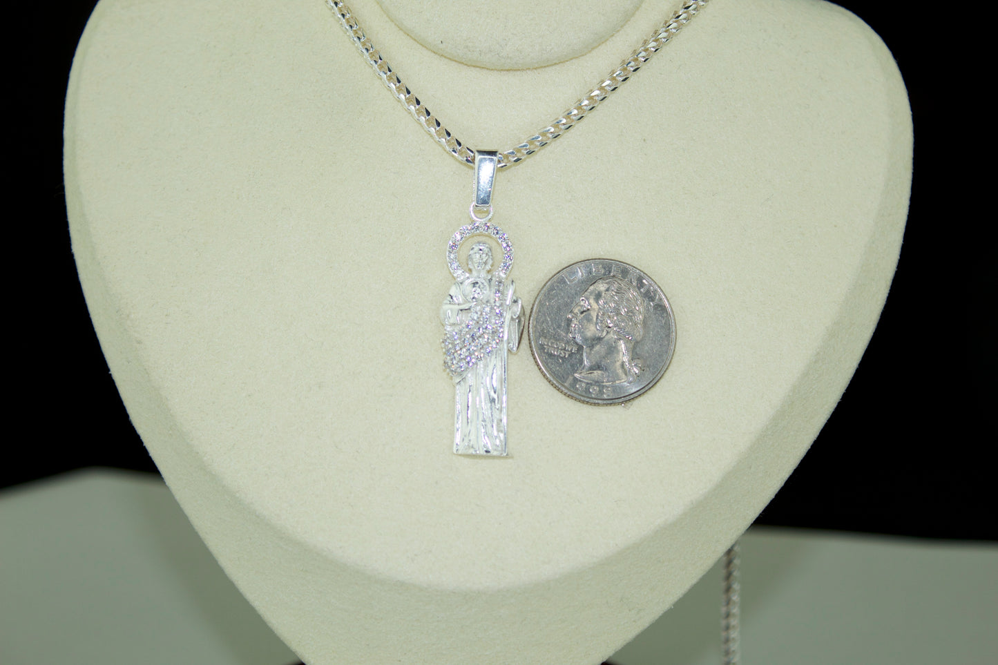 San Judas Pendant .925 Silver with CZ Stones