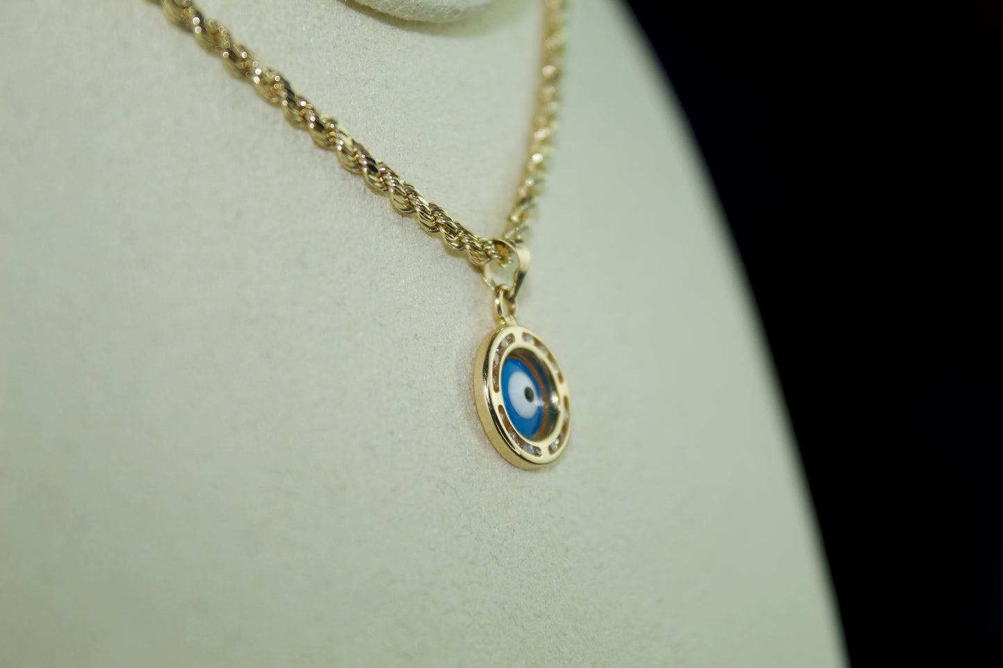 14K Round Evil Eye Pendant with Sparkle Accents