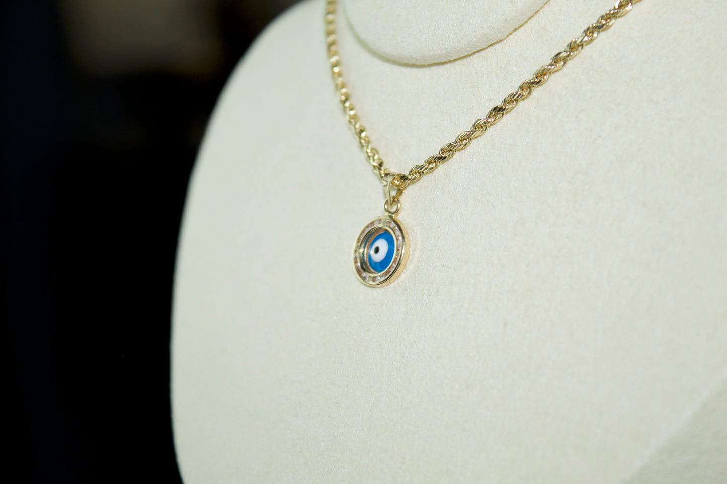 14K Round Evil Eye Pendant with Sparkle Accents