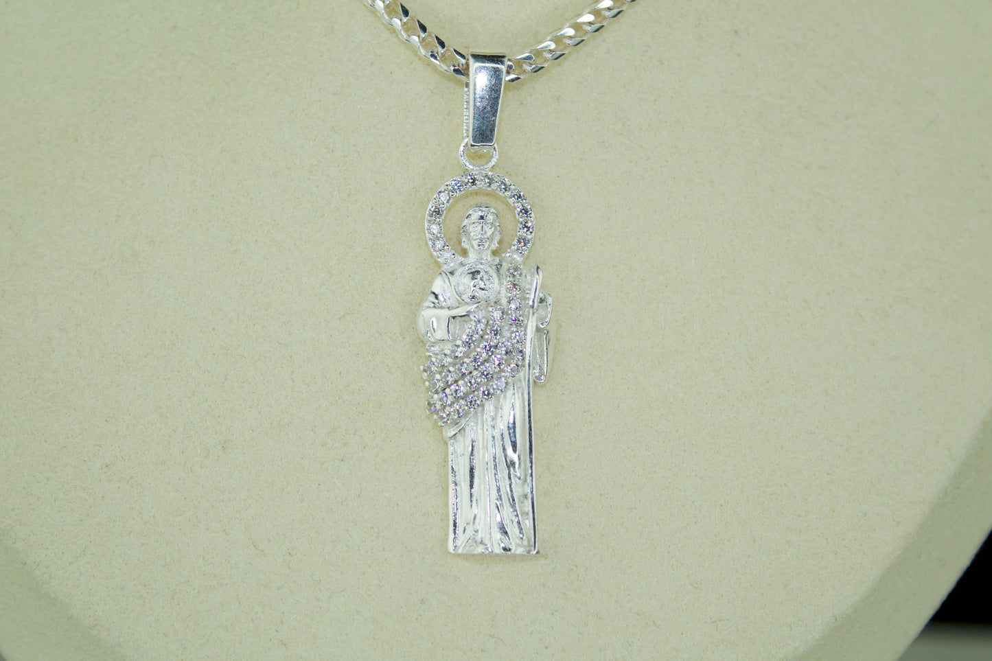 San Judas Pendant .925 Silver with CZ Stones