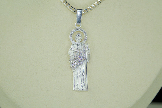 San Judas Pendant .925 Silver with CZ Stones