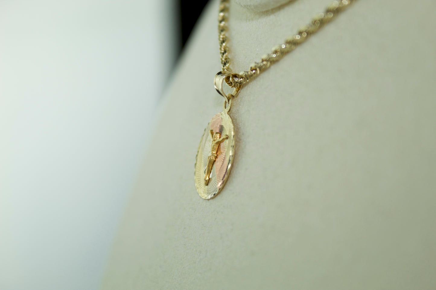 14K Tri-Tone Crucifix Medallion Pendant