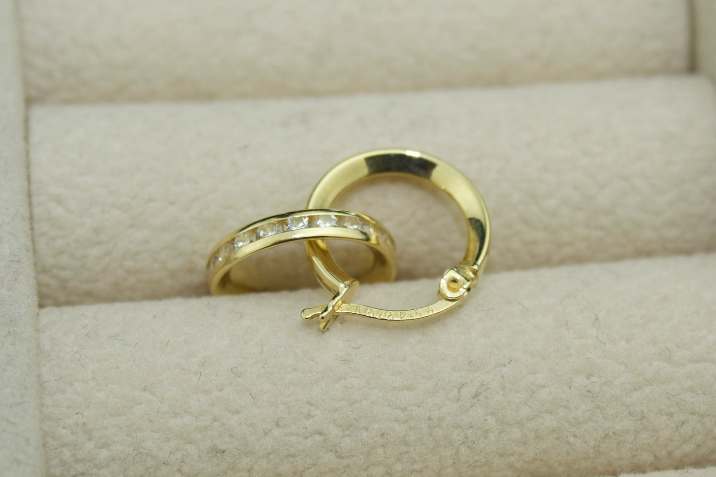 14K Gold CZ Huggie Earrings