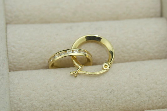 14K Gold CZ Huggie Earrings
