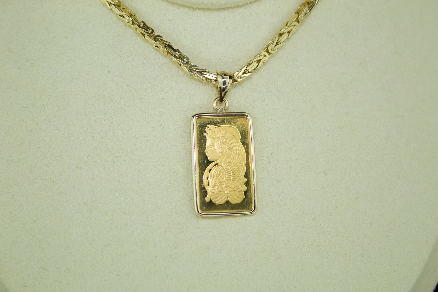 24K PAMP Suisse Lady Fortuna Bar with 14K Frame Pendant