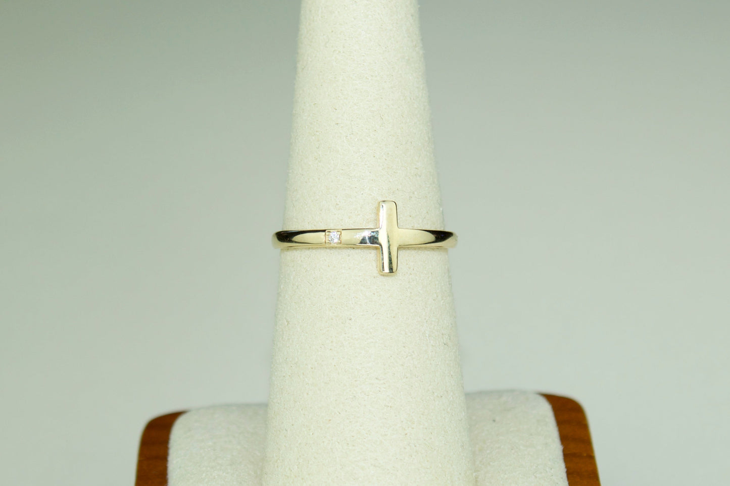 14K Gold Cross Ring with CZ Accent