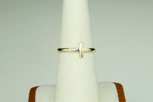 14K Gold Cross Ring with CZ Accent