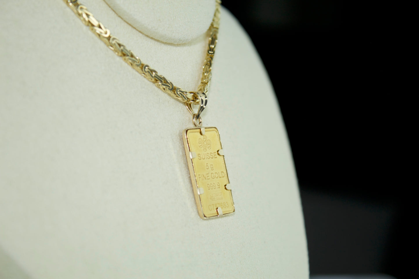 24K PAMP Suisse Lady Fortuna Bar with 14K Frame Pendant