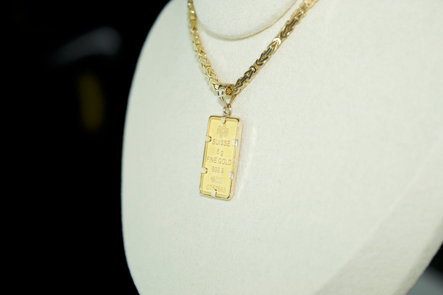 24K PAMP Suisse Lady Fortuna Bar with 14K Frame Pendant