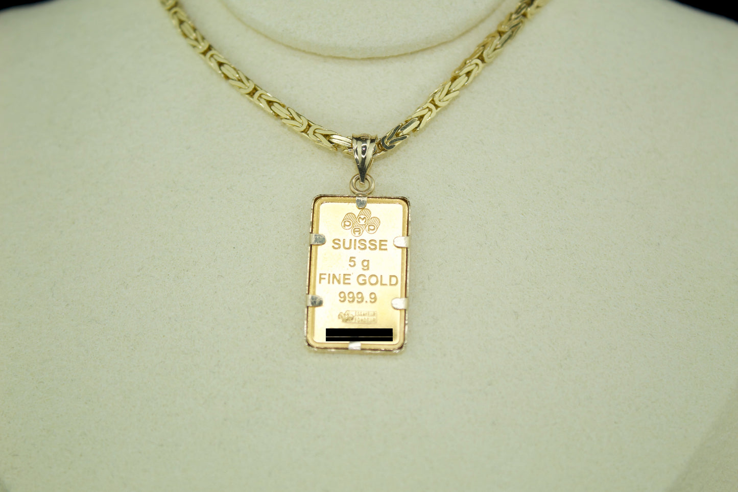 24K PAMP Suisse Lady Fortuna Bar with 14K Frame Pendant