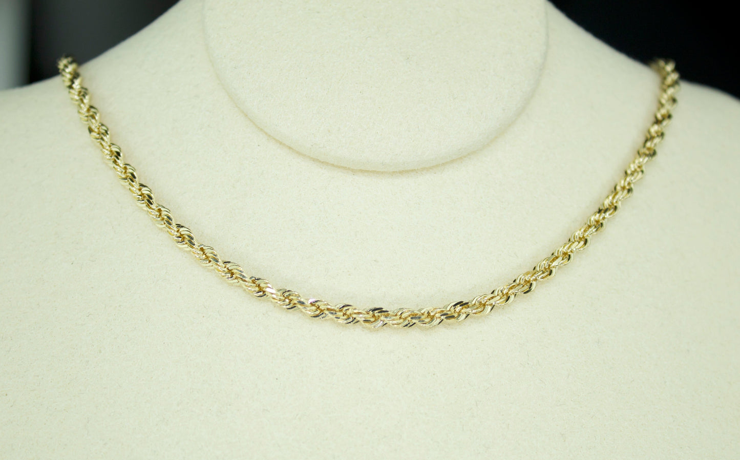 14K Solid Diamond-Cut Rope Chain – 3mm | 24”