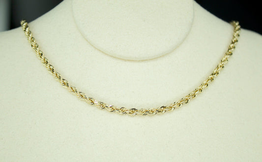 14K Solid Diamond-Cut Rope Chain – 3mm | 24”