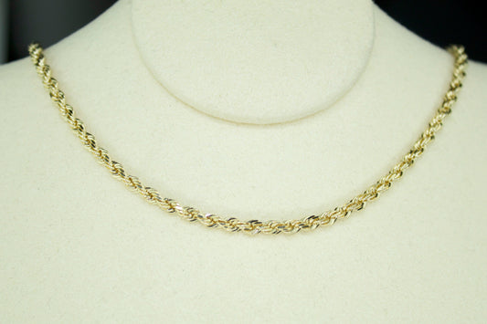 14K Hollow Diamond-Cut Rope Chain – 3mm | 24”
