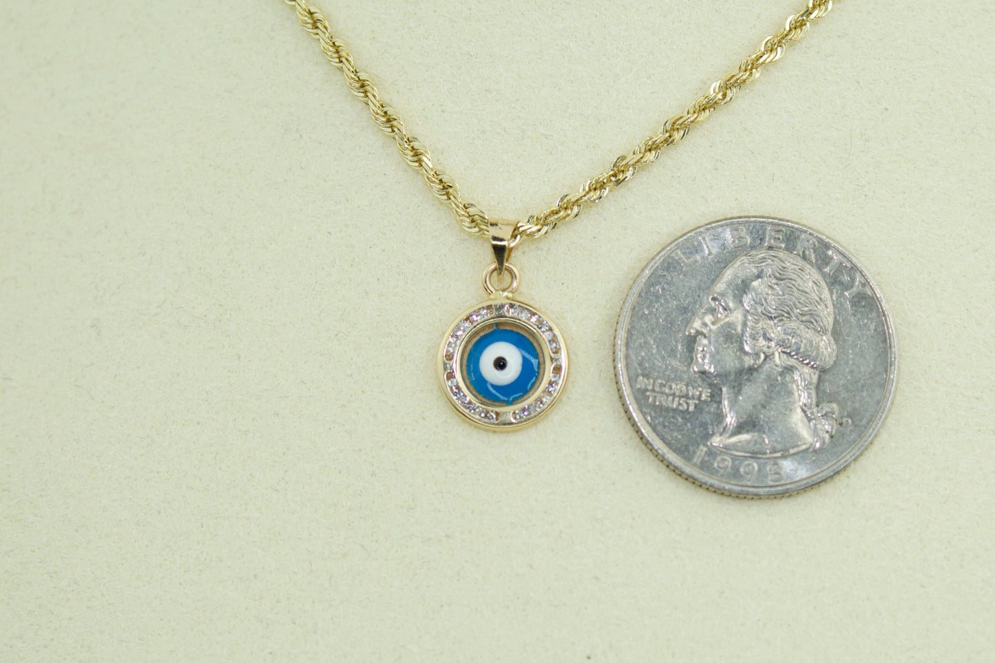 14K Round Evil Eye Pendant with Sparkle Accents
