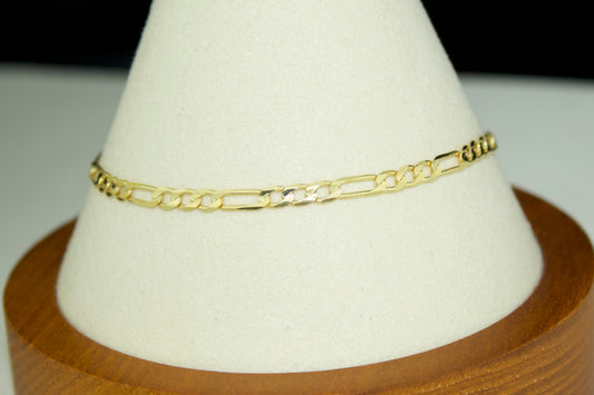 10K Solid Figaro Bracelet 7.5 Inch | Classic Gold Chain Bracelet