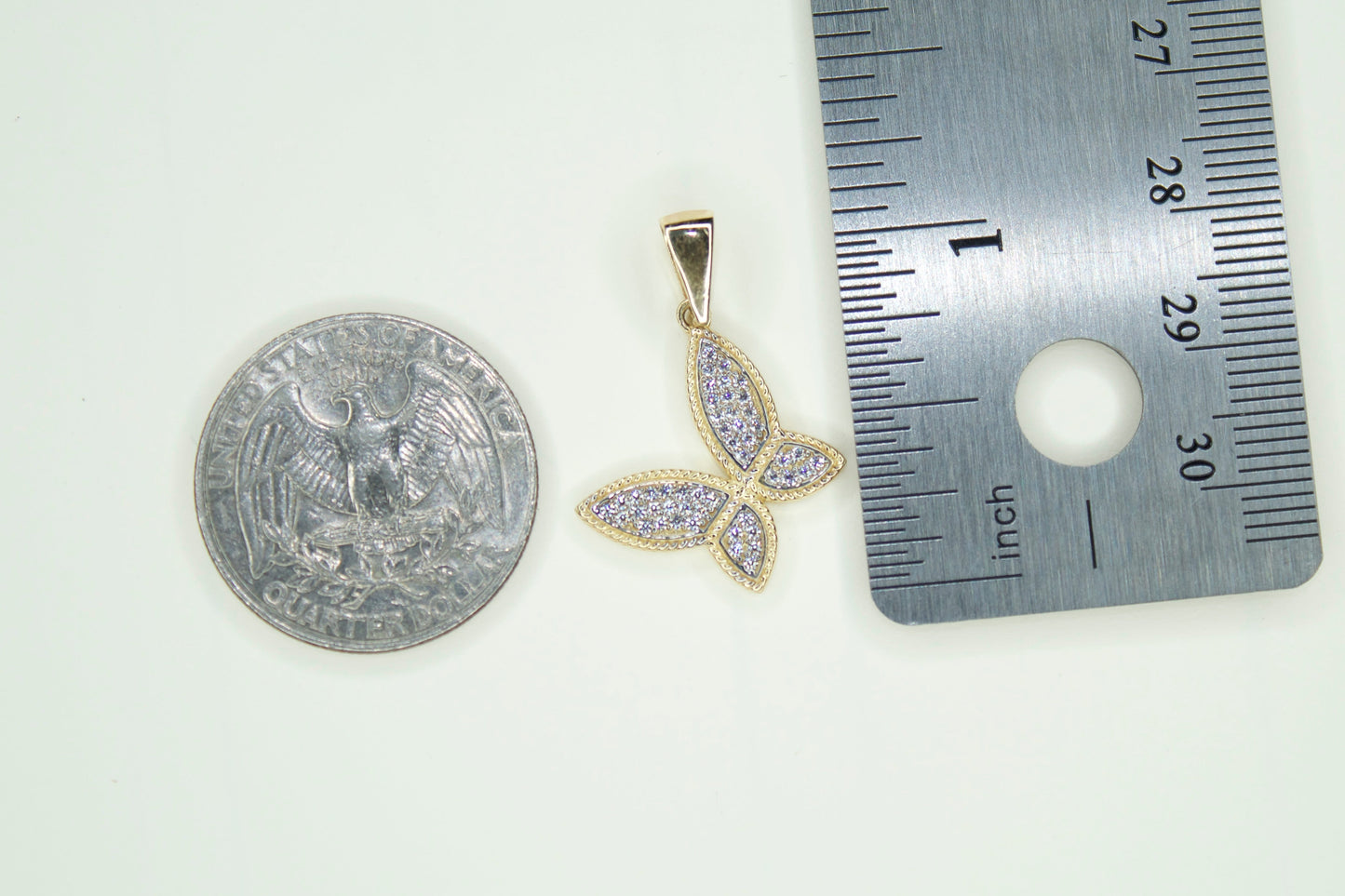 14K Butterfly CZ Pendant Necklace | Solid Gold | Optional Singapore or Rope Chain