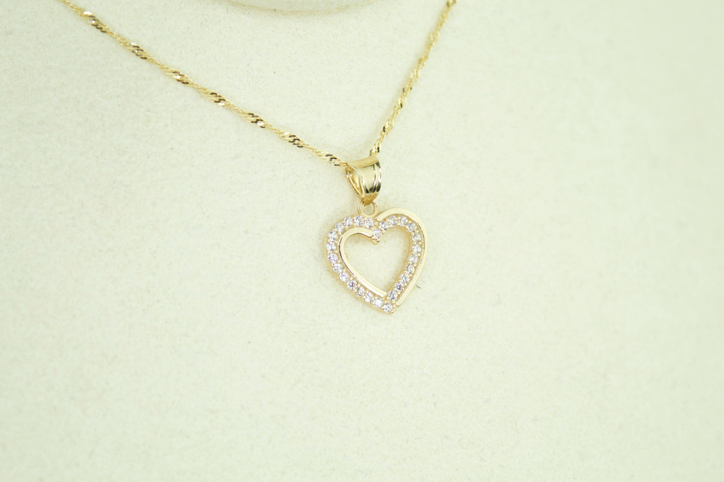 Heart Pendant Necklace | 14K | CZ Heart Charm | Singapore Chain Set