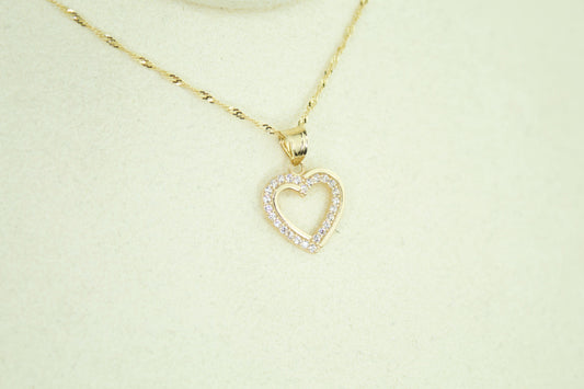 Heart Pendant Necklace | 14K | CZ Heart Charm | Singapore Chain Set