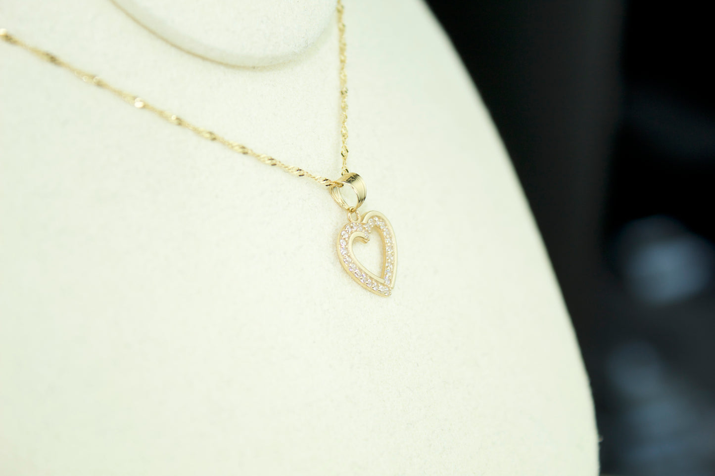 Heart Pendant Necklace | 14K | CZ Heart Charm | Singapore Chain Set