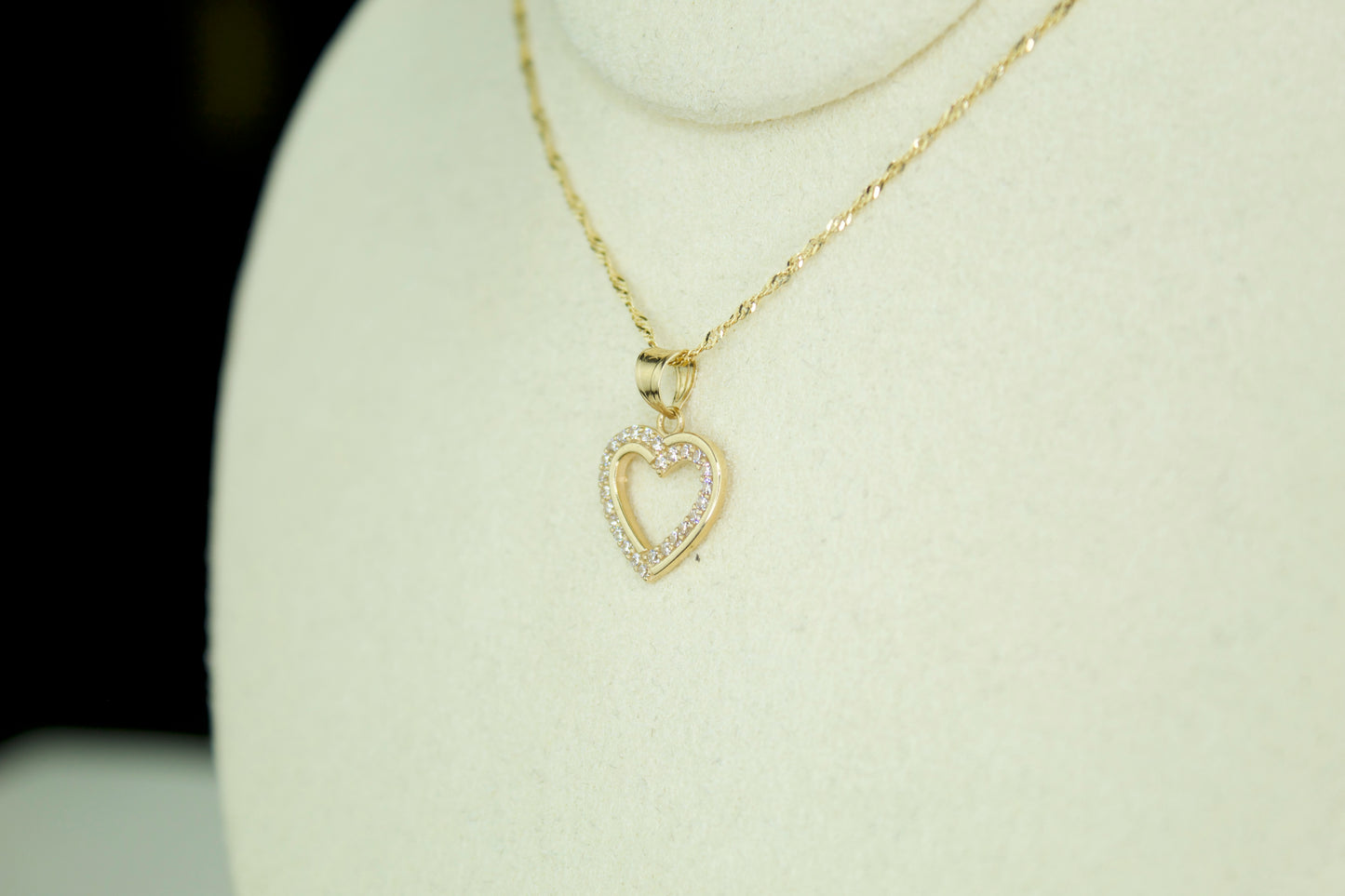 Heart Pendant Necklace | 14K | CZ Heart Charm | Singapore Chain Set