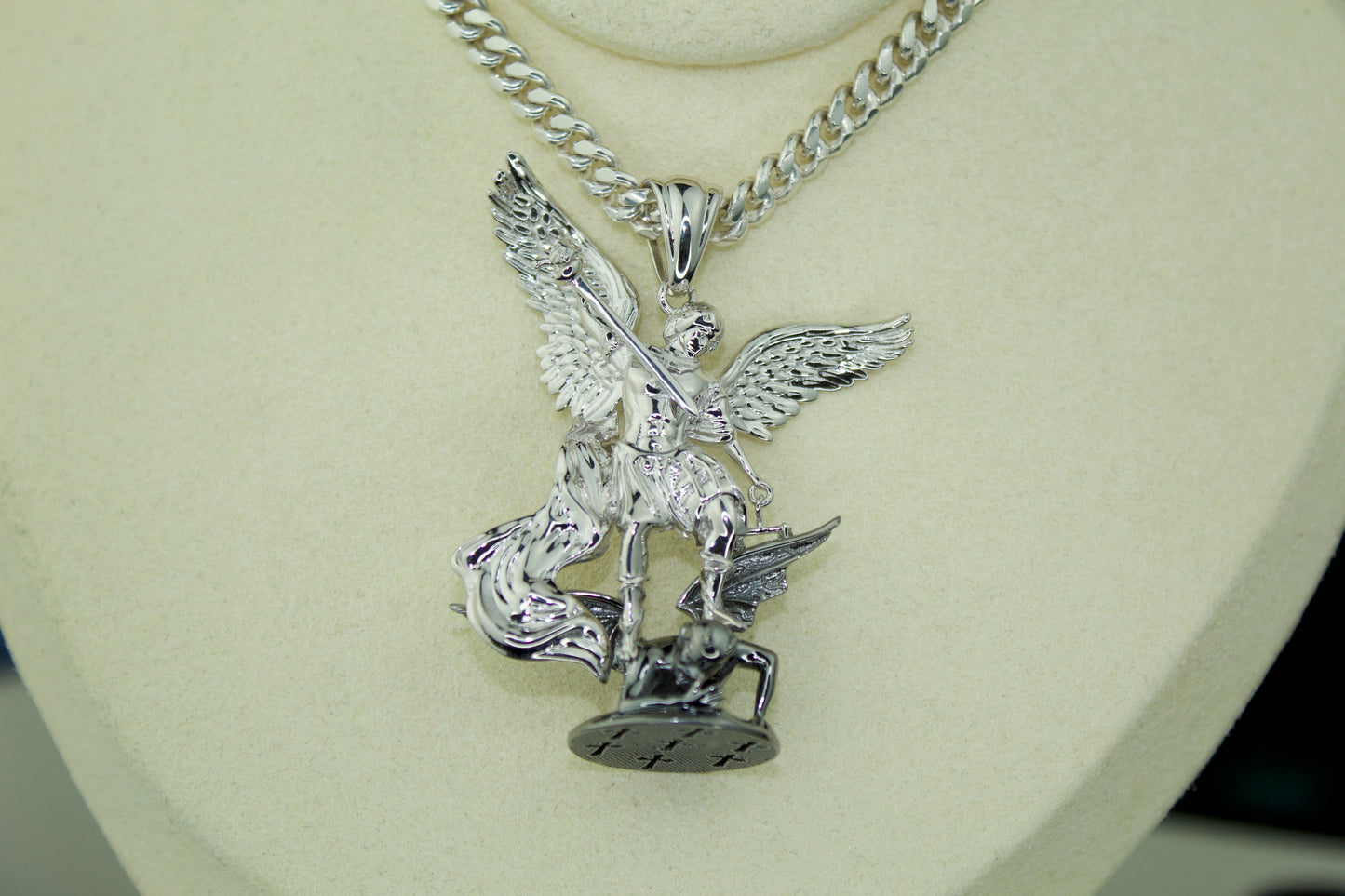 XL San Miguel Arcángel Pendant .925 Silver Rhodium Finish Tarnish Free