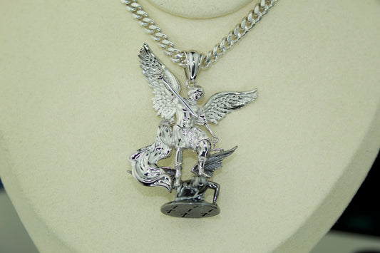 XL San Miguel Arcángel Pendant .925 Silver Rhodium Finish Tarnish Free