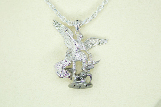 San Miguel Arcángel Pendant .925 Silver Rhodium Finish Tarnish Free