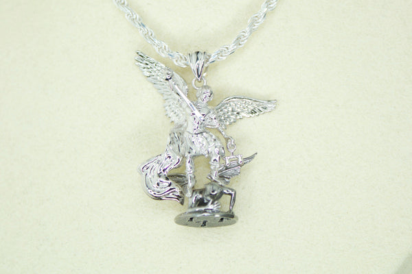San Miguel Arcángel Pendant .925 Silver Rhodium Finish Tarnish Free