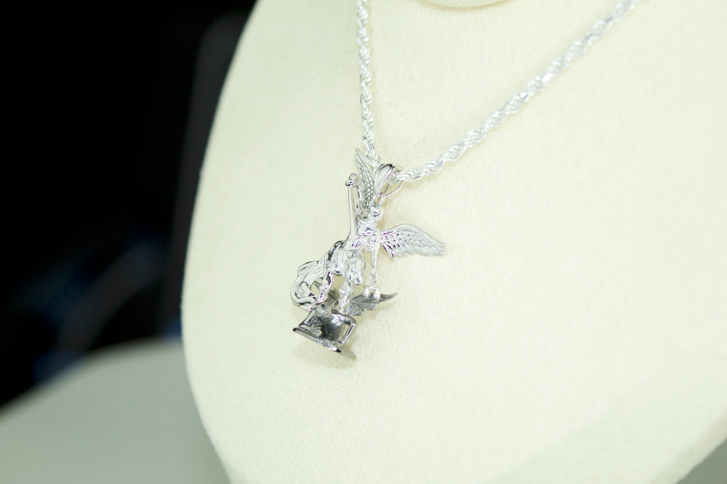 San Miguel Arcángel Pendant .925 Silver Rhodium Finish Tarnish Free