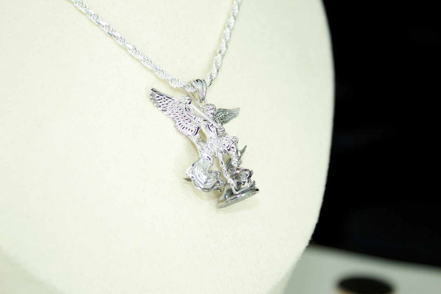 San Miguel Arcángel Pendant .925 Silver Rhodium Finish Tarnish Free