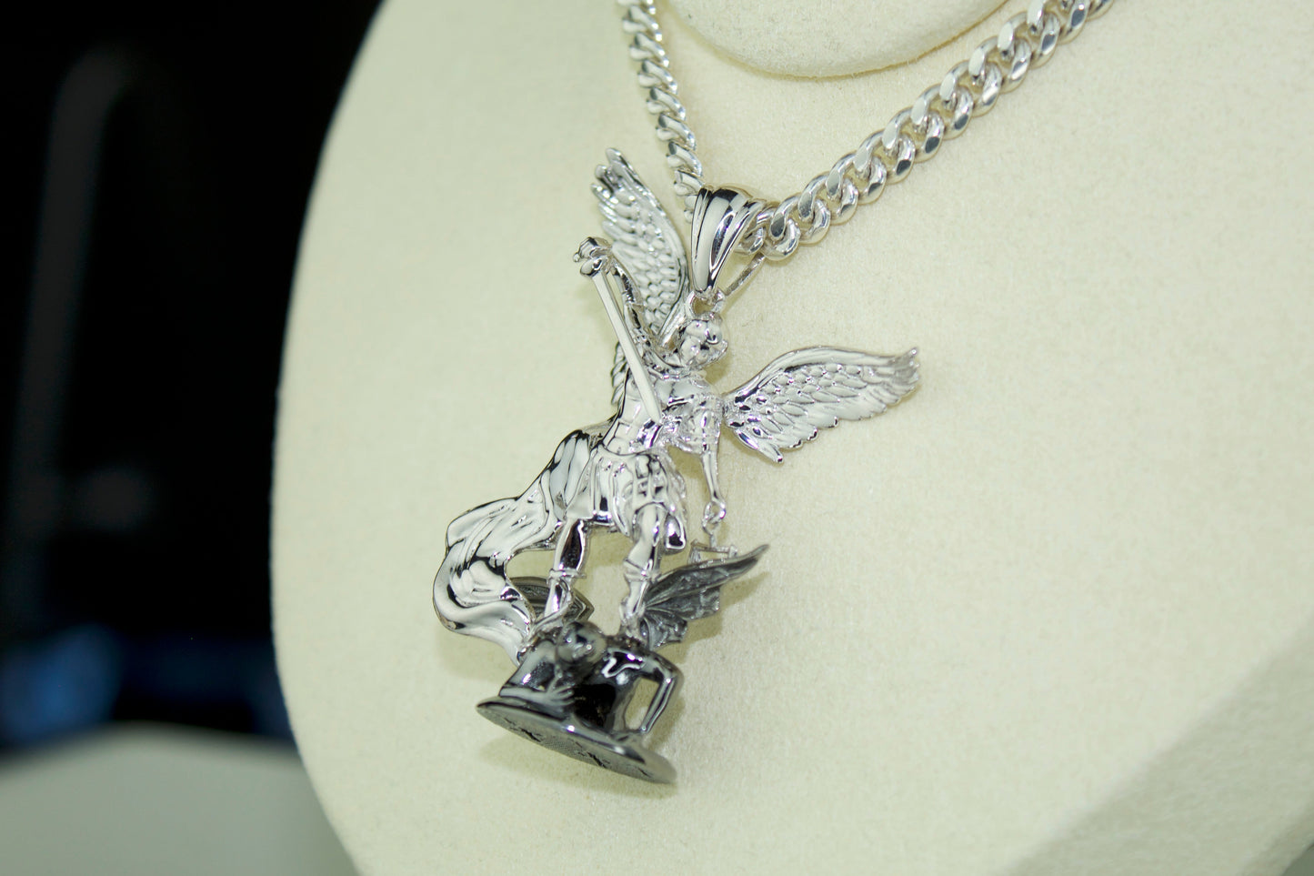 XL San Miguel Arcángel Pendant .925 Silver Rhodium Finish Tarnish Free