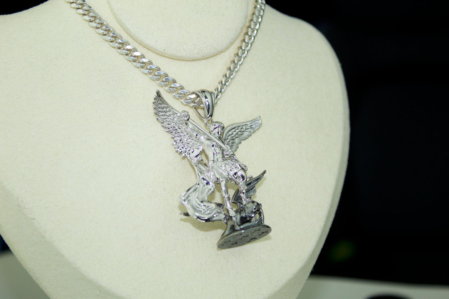 XL San Miguel Arcángel Pendant .925 Silver Rhodium Finish Tarnish Free