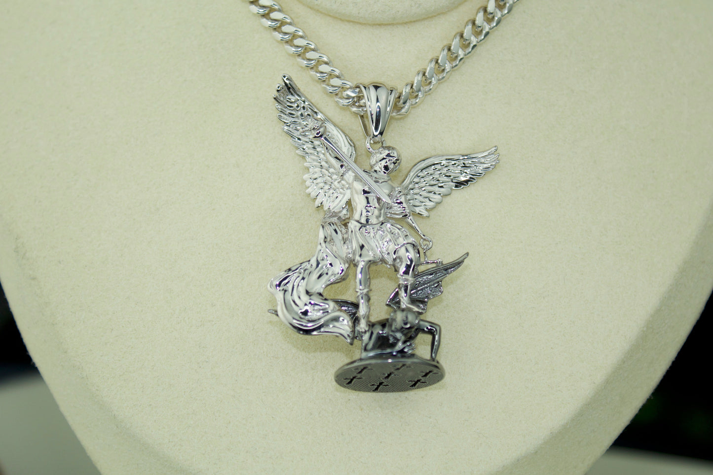 XL San Miguel Arcángel Pendant .925 Silver Rhodium Finish Tarnish Free