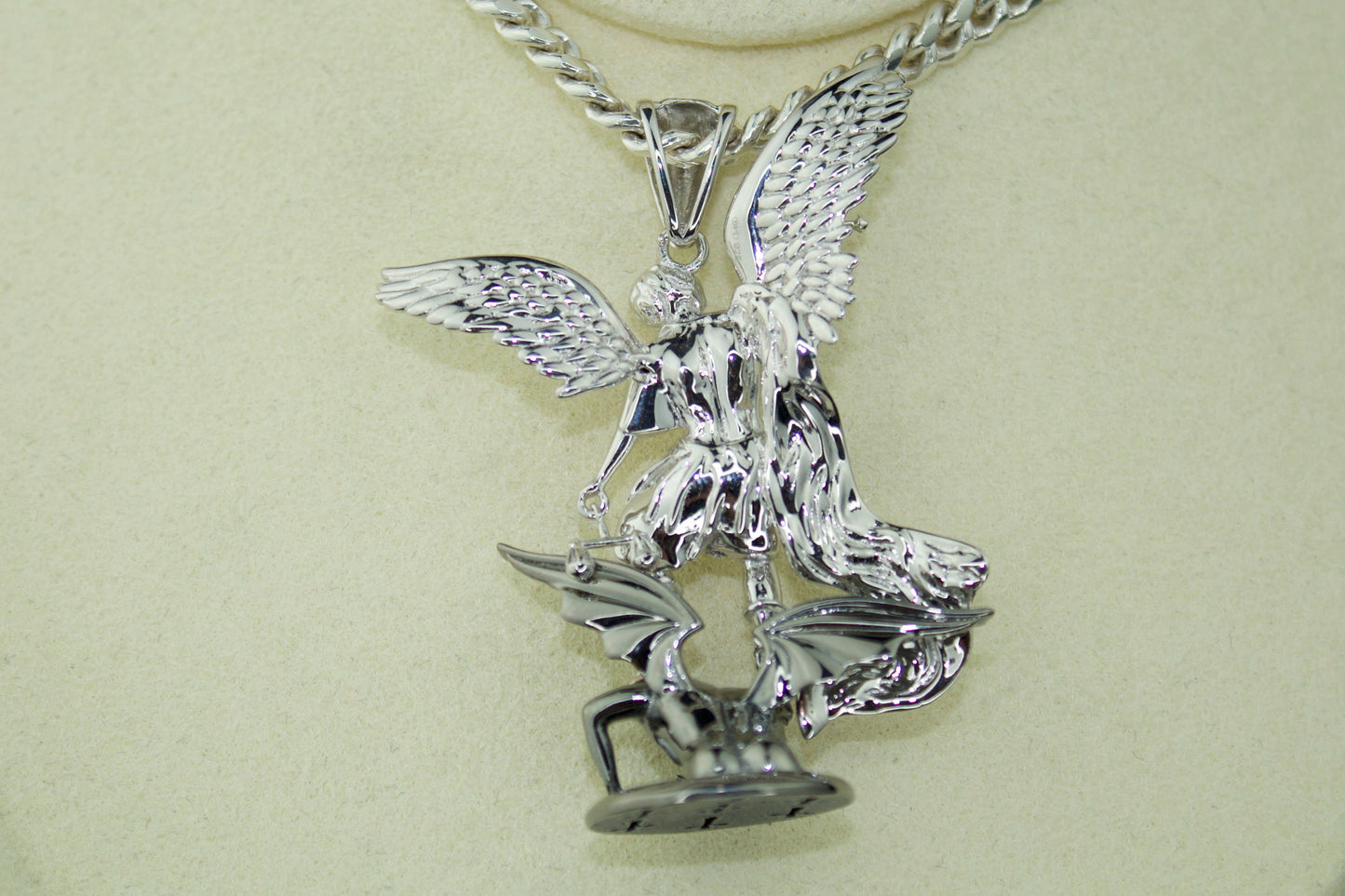 XL San Miguel Arcángel Pendant .925 Silver Rhodium Finish Tarnish Free