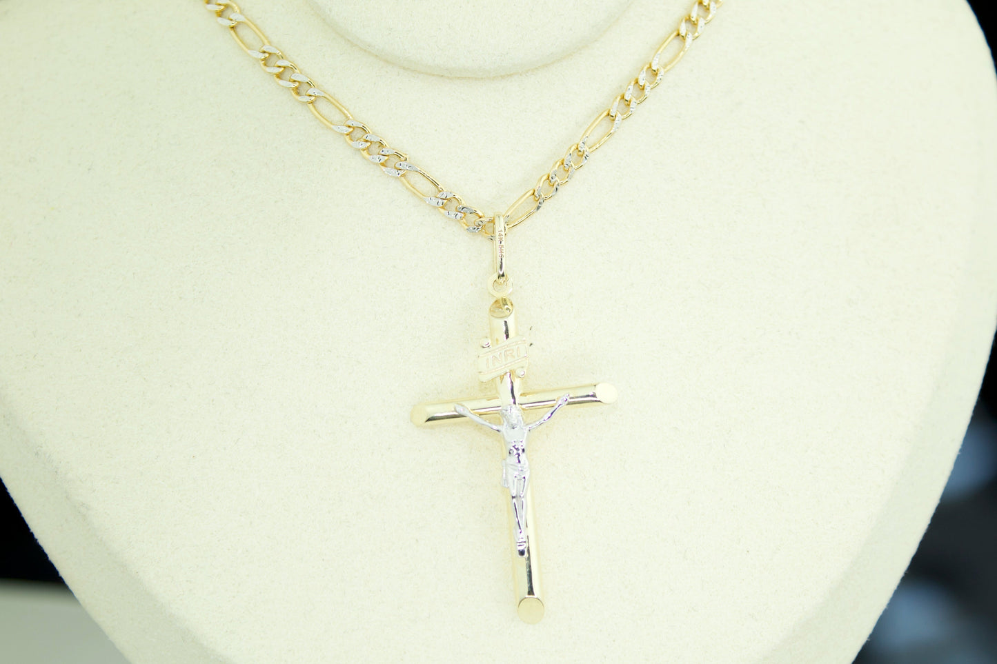 Tube Cross Pendant | 14K | Semi Hollow | Two Tone INRI Crucifix | Set Options Available