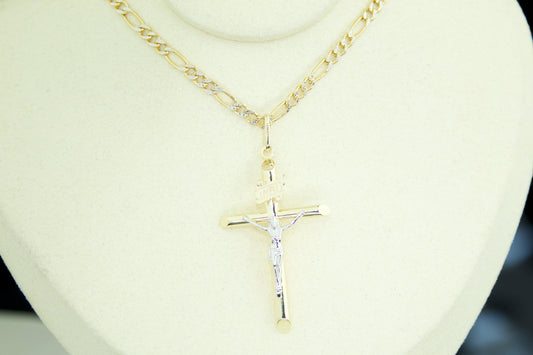 Tube Cross Pendant | 14K | Semi Hollow | Two Tone INRI Crucifix | Set Options Available