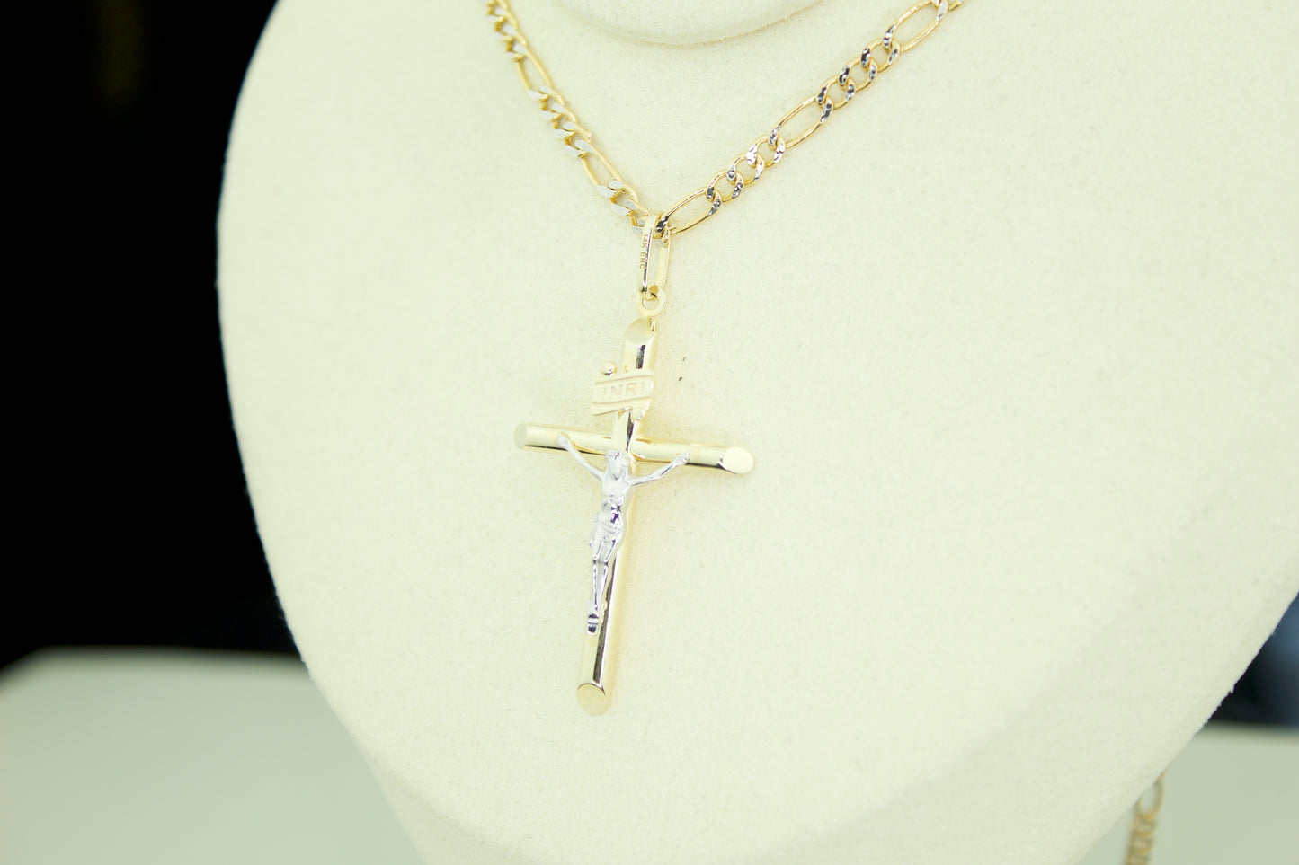 Tube Cross Pendant | 14K | Semi Hollow | Two Tone INRI Crucifix | Set Options Available
