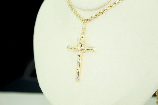 Tube Cross Pendant | 14K | Semi Hollow | INRI Crucifix | Set Options Available