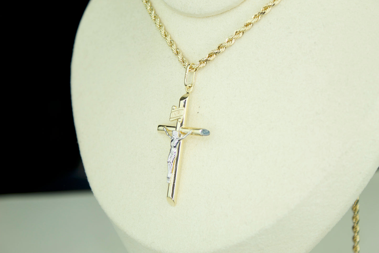 Tube Cross Pendant | 14K | Semi Hollow | Two Tone INRI Crucifix | Set Options Available