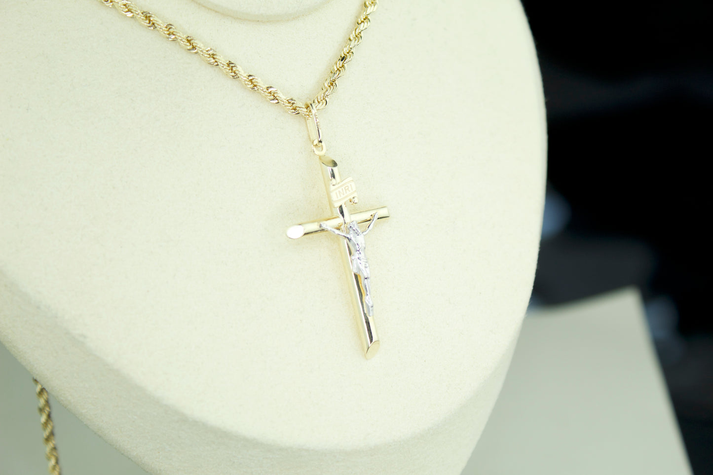 Tube Cross Pendant | 14K | Semi Hollow | Two Tone INRI Crucifix | Set Options Available
