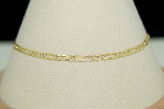 14K II Tone Diamond-Cut Figaro Bracelet – 2.2mm, 7.5"