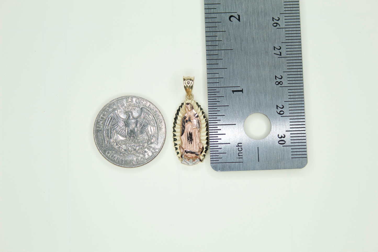 Virgencita Diamond-Cut Pendant | 14K | 3-Tone | Optional Hollow 20” Rope Chain Set